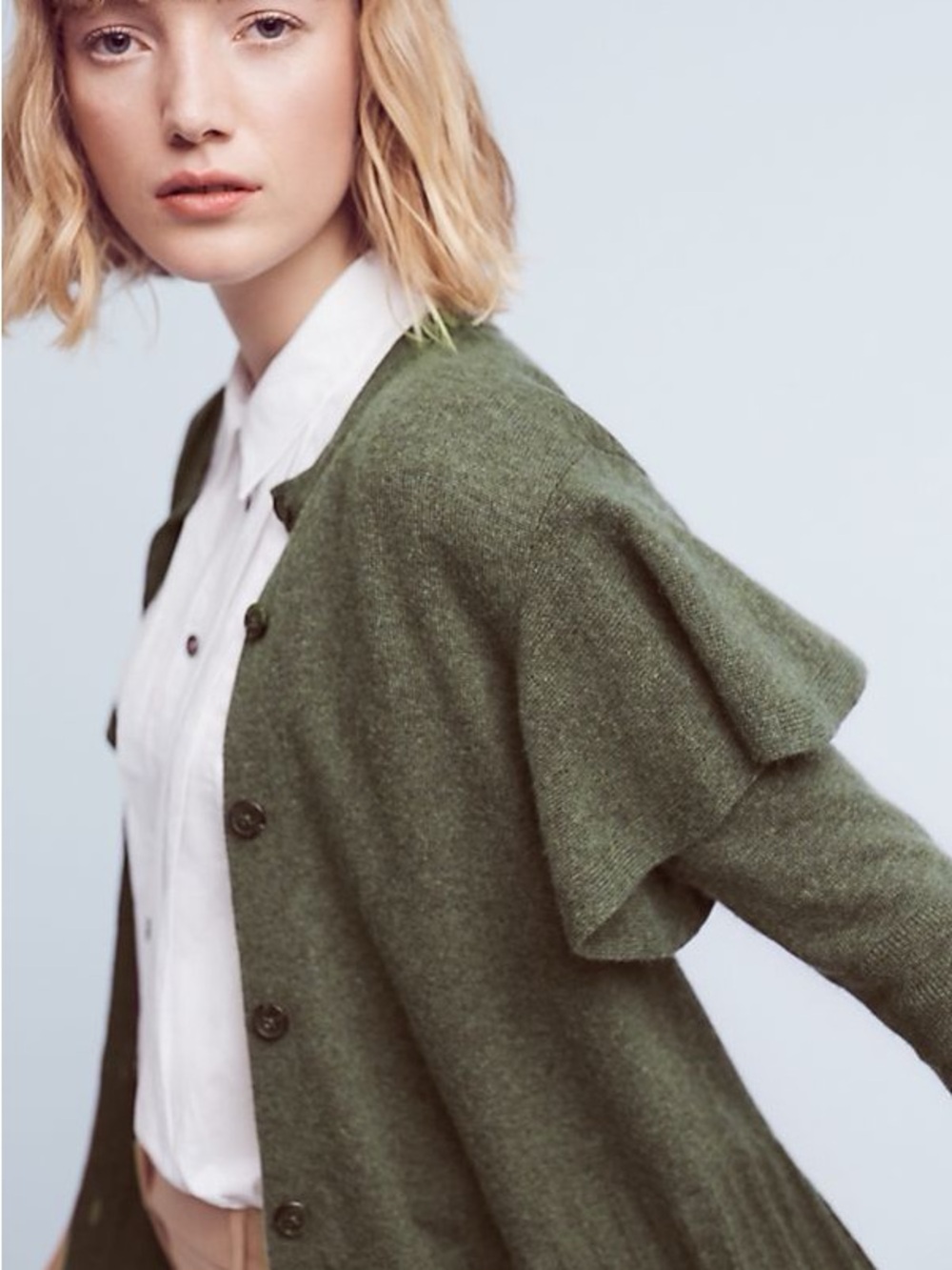 Anthropologie Left Of Center Cashmere Wool Cardigan Olive Green Luxury Knit M